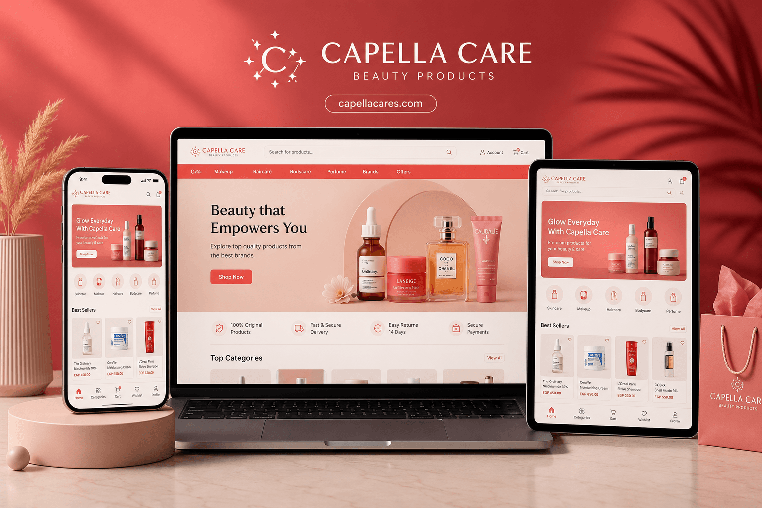 Capella Care: متجر تجميل، موقع وتطبيق